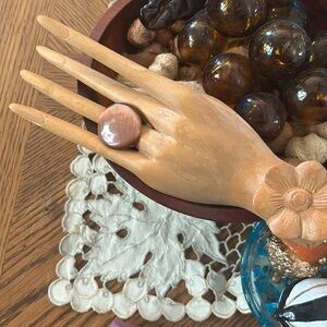 Vintage Lucite Brown Moonglow Disc Gold-tone Ring